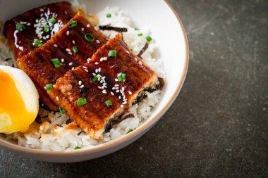 Yılan balığı pirinç kasesi veya unagi pirinç kasesi - Japon yemek tarzı.