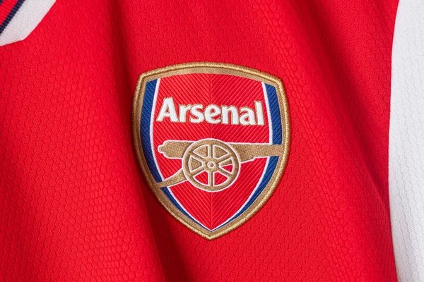 Bangkok Thailand Jan 2022 Close Arsenal Logo Arsenal Shirt Home — Stock Photo, Image