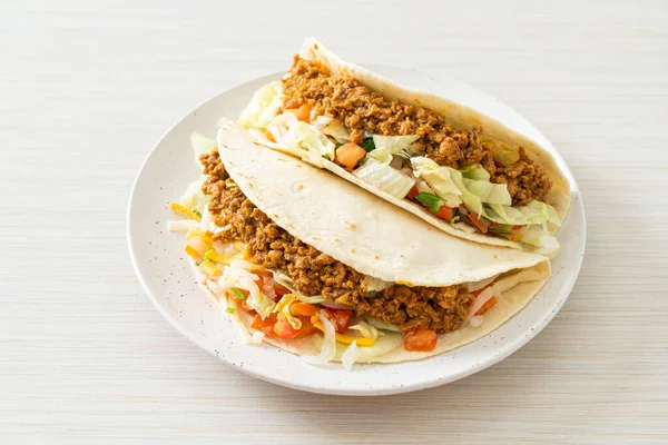 Tacos Mexicanos Con Pollo Picado Cocina Tradicional Mexicana — Foto de Stock