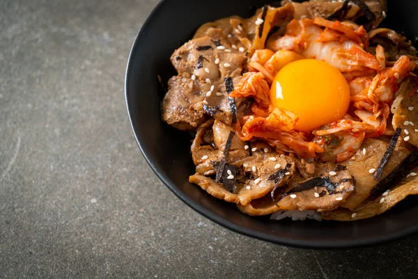 Bol Riz Bulgogi Porc Avec Kimchi Oeuf Coréen Mariné Style — Photo