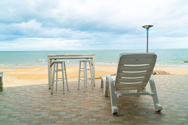 Empty Patio Outdoor Table Chair Beach Sea Beach Background — Stock Photo, Image