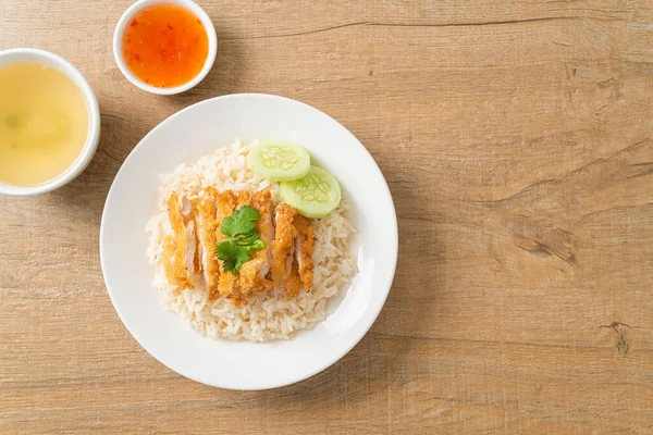Steamed Rice Fried Chicken Hainanese Chicken Rice Asian Food Style — Stockfoto