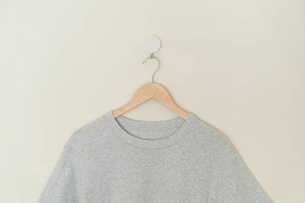 Grey Shirt Hanging Wood Hanger Wall — Stock Fotó