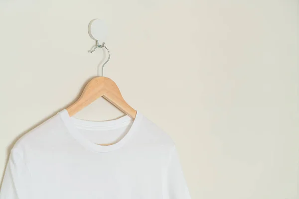 White Shirt Hanging Wood Hanger Wall — Zdjęcie stockowe