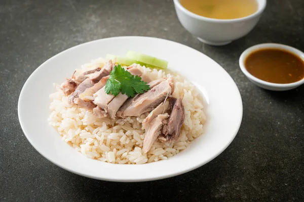 Hainanese Chicken Rice Oder Gedämpfter Reis Mit Huhn Asiatische Küche — Stockfoto