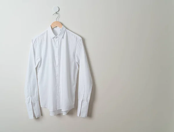 Hanging White Shirt Wood Hanger Wall — Stock Photo, Image