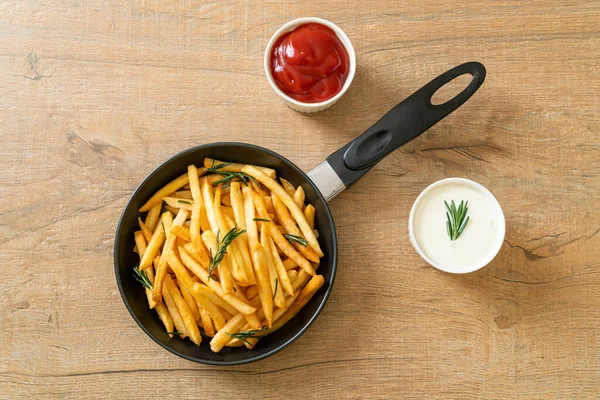 French Fries Potato Chips Sour Cream Ketchup — Stock Photo, Image