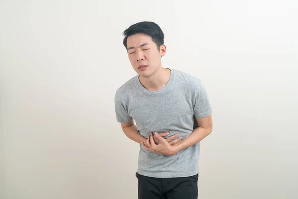 Joven Asiático Hombre Tener Estómago Dolor Blanco Fondo — Foto de Stock