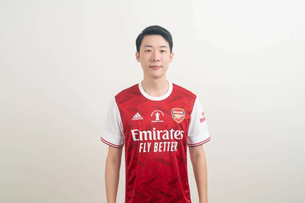 Bangkok Thailand Nov 2021 Young Asian Man Wearing Arsenal Shirt — Stock Photo, Image