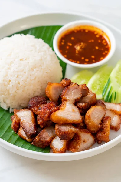 Gebratenes Schweinebauch Mit Reis Mit Würziger Sauce Asiatischen Stil — Stockfoto