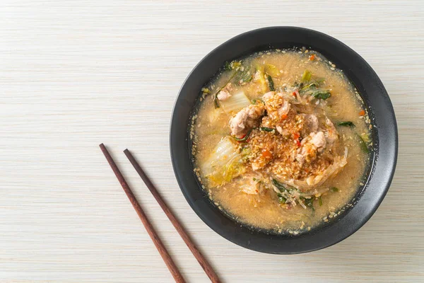Sukiyaki Soppa Med Fläsk Thailändsk Stil Eller Kokt Vermicelli Med — Stockfoto