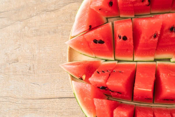 Fresh Watermelon Sliced Wooden Plate — Stock Photo, Image