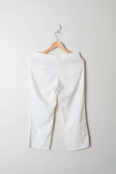 Trousers Long Pants Hanging Wood Hanger Wall — Stock Photo, Image