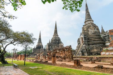 Ayutthaya, Tayland 'daki UNESCO Dünya Mirası Bölgesi, Sukhothai Tarih Parkı' ndaki Wat Phra Sri Santhe Tapınağı