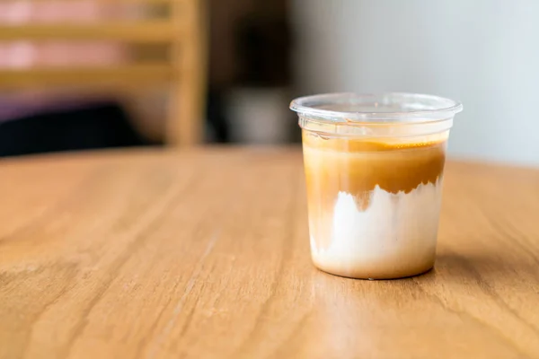 Dirty Coffee Glass Espresso Shot Mixed Cold Fresh Milk Coffee — Stock Photo, Image