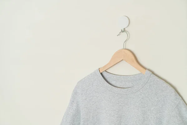 Grey Shirt Hanging Wood Hanger Wall — Stok fotoğraf