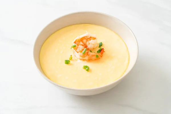 Steamed Egg Shrimp Spring Onions Top — Stock Photo, Image