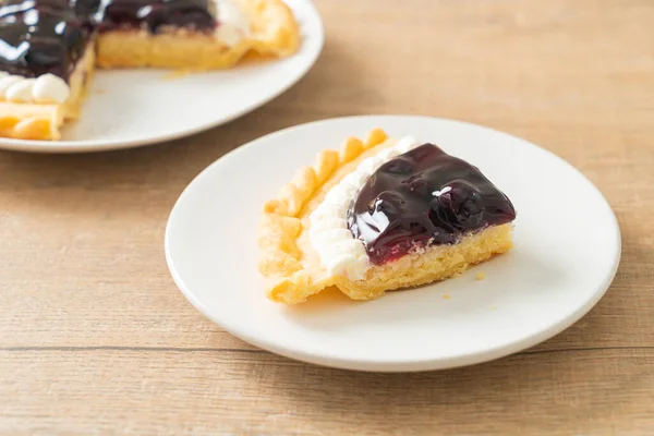 Delicious Blueberry Cheese Pie White Plate — Stock Photo, Image