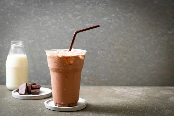 Bebida Batido Chocolate Helado Sobre Fondo Madera — Foto de Stock