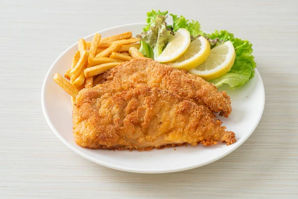 Schnitzel Weiner Hecho Casa Con Papas Fritas Pollo Frito Con — Foto de Stock