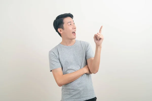 Portrait Young Asian Man Thinking White Background — Stock Photo, Image