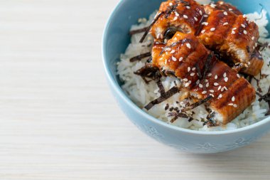 Yılan balığı pirinç kasesi veya unagi pirinç kasesi - Japon yemek tarzı.