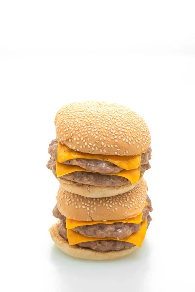 Varkensvlees Hamburger Varkensvlees Hamburger Met Kaas Geïsoleerd Witte Achtergrond — Stockfoto
