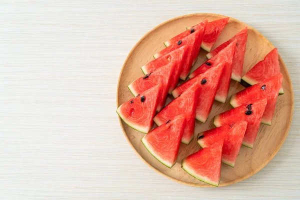 Fresh Watermelon Sliced Wooden Plate — Stock Photo, Image