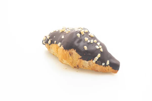 Croissant Mit Schokolade Und Nussig Isoliert Auf Weißem Hintergrund — Stockfoto