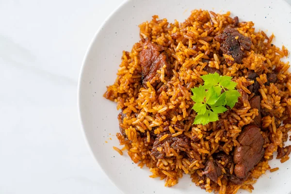 Nasi Goreng Arroz Frito Con Cerdo Estilo Indonesia Estilo Comida — Foto de Stock