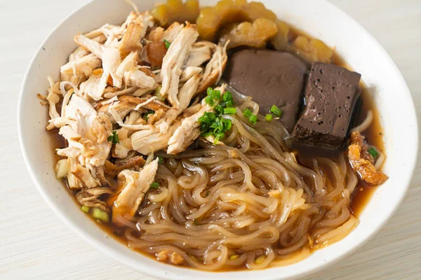 Mie Ayam Rebus Brown Soup Bowl Gaya Makanan Asia — Stok Foto