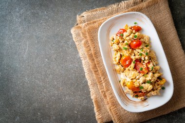 stir-fried tomatoes with egg on plate - healthy food style