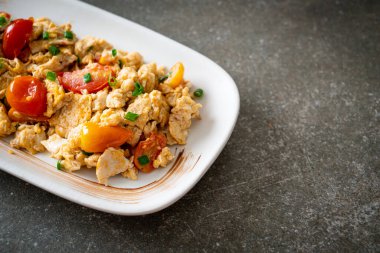 stir-fried tomatoes with egg on plate - healthy food style
