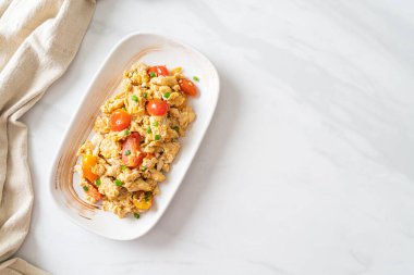 stir-fried tomatoes with egg on plate - healthy food style