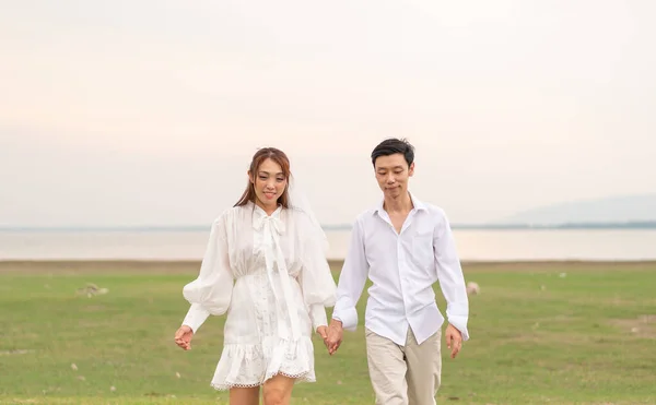 Happy Young Asian Couple Bride Groom Clothing Ready Marry Wedding — Stockfoto