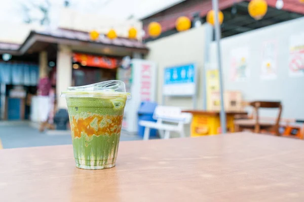 Matcha Green Tea Latte Caramel Japanese Style — 图库照片