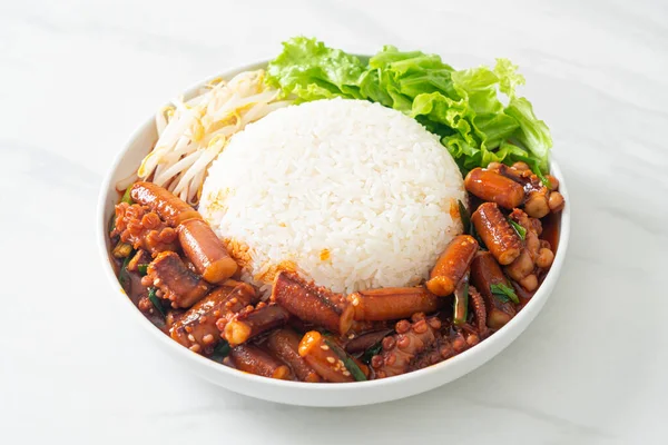 Ojing Bokeum 韓国のスパイシーなソース丼とイカやタコ炒め 韓国料理スタイル — ストック写真