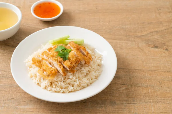 Arroz Cozido Vapor Com Frango Frito Arroz Frango Hainanese Estilo — Fotografia de Stock