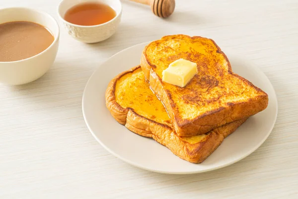 Francés Tostado Con Mantequilla Miel Para Desayuno — Foto de Stock