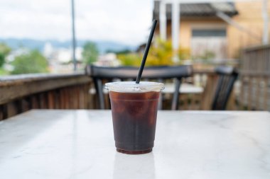 americano coffee or long black coffee in take away glass