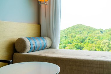 pillow on sofa near window in living room