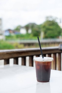 americano coffee or long black coffee in take away glass