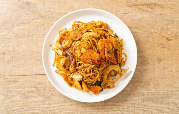 Rör Stekt Tom Yum Skaldjur Torkad Spaghetti Fusion Mat Stil — Stockfoto
