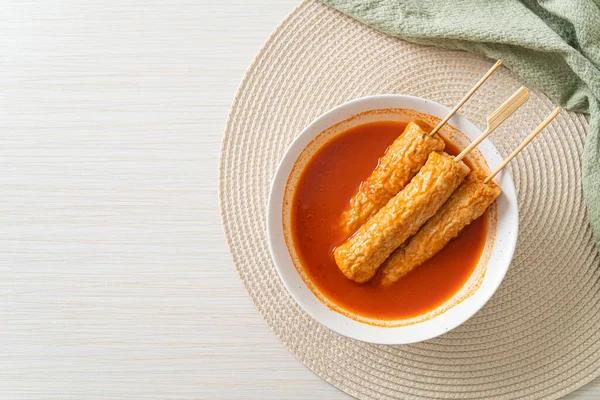 Omuk Korean Fish Cake Skewer Korean Spicy Soup Korean Street — Stok Foto