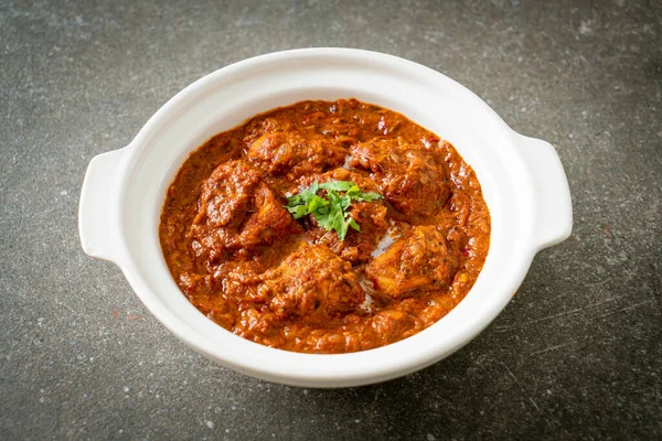 Chicken Tikka Masala Spicy Curry Meat Food Roti Naan Bread — Stock Photo, Image
