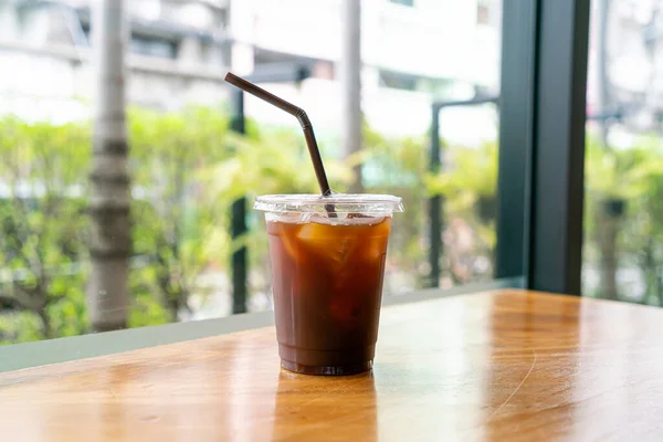 Iced Americano Coffee Long Black Coffee Glass Coffee Shop Cafe — Photo