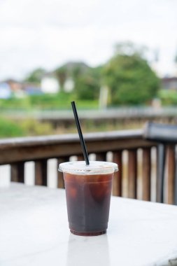 americano coffee or long black coffee in take away glass