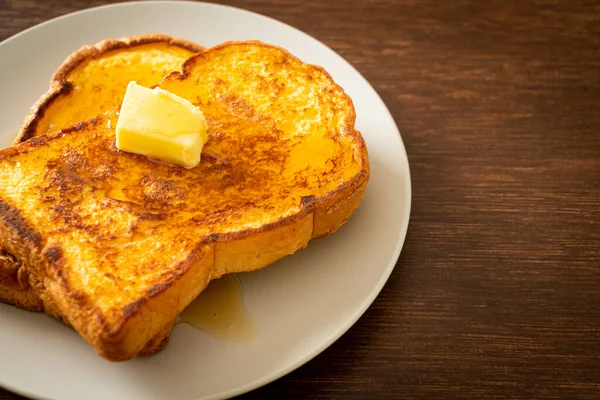 Francés Tostado Con Mantequilla Miel Para Desayuno —  Fotos de Stock