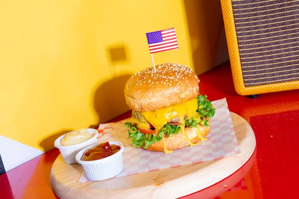 honey mustard burger - pork with cheese and honey mustard sauce burger - American food style