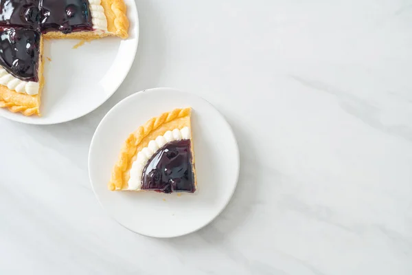 Delicious Blueberry Cheese Pie White Plate — Stock Photo, Image